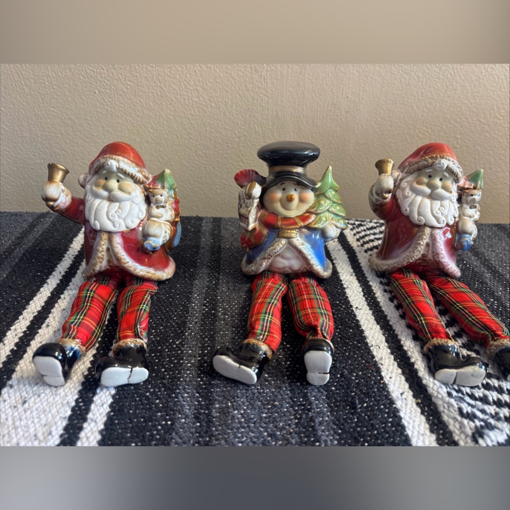 Festive Santa and Snowman Figurine Set